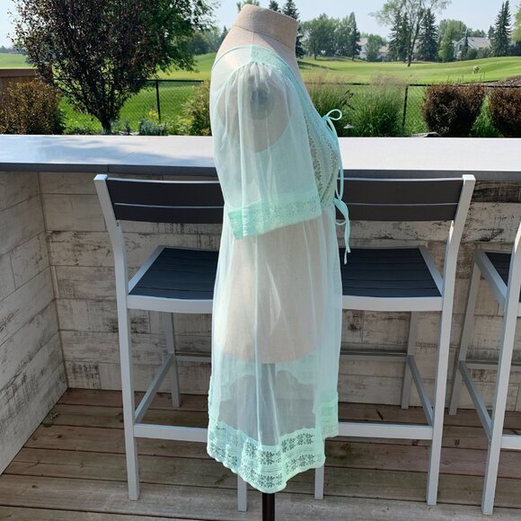 Vintage 1960s Movie Star Mint Chiffon Babydoll Peignoir Robe Short Dressing Gown - Picture 5 of 16